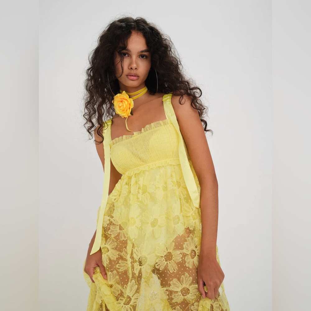 NWT For Love and Lemons Maxi Sequins Sheer Emma Floral Dress Size Small